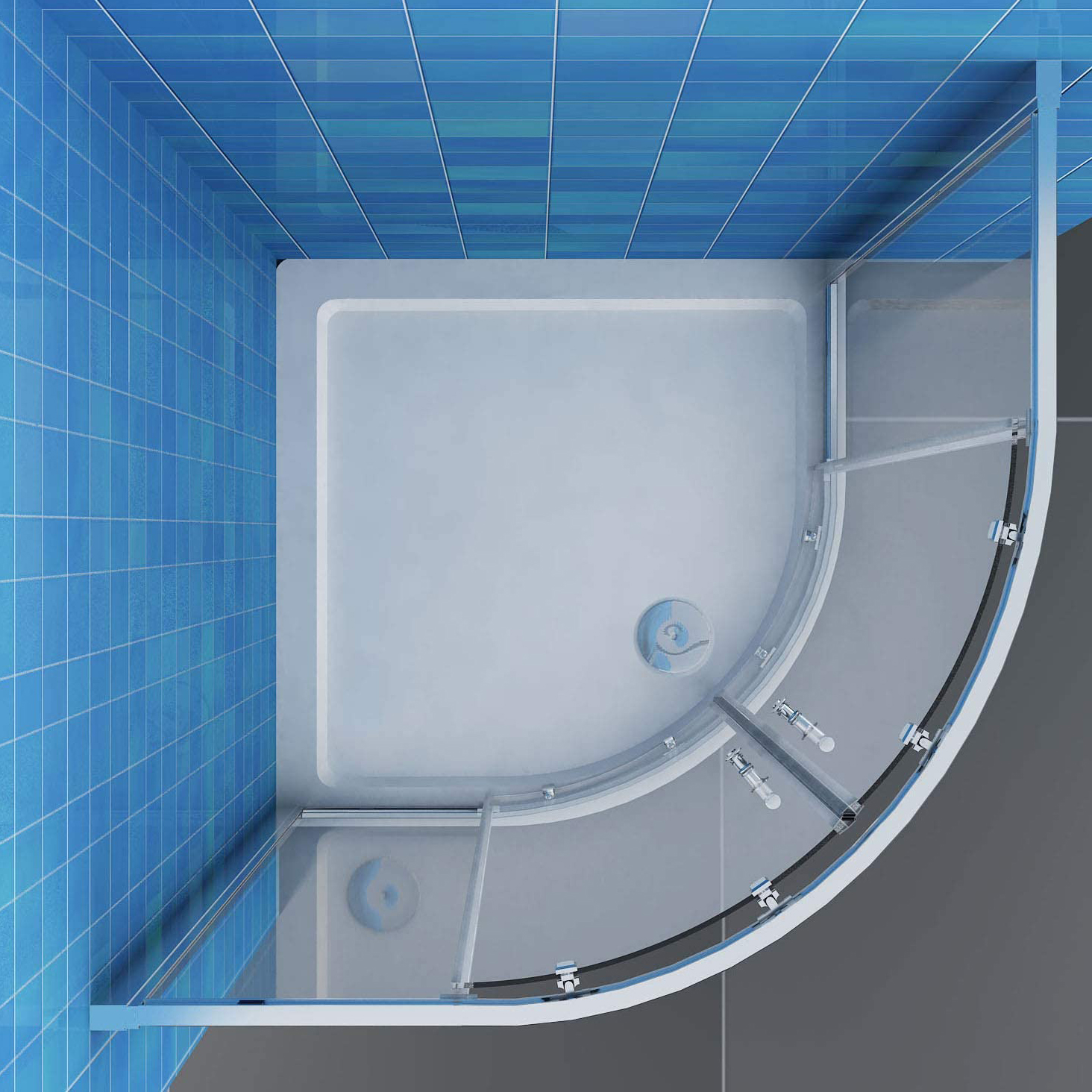 39.76 x 39.76 x 2.56 Inch Slip Resistant Textured Surface Shower Tray Single Threshold Shower Bases with Center Drain 