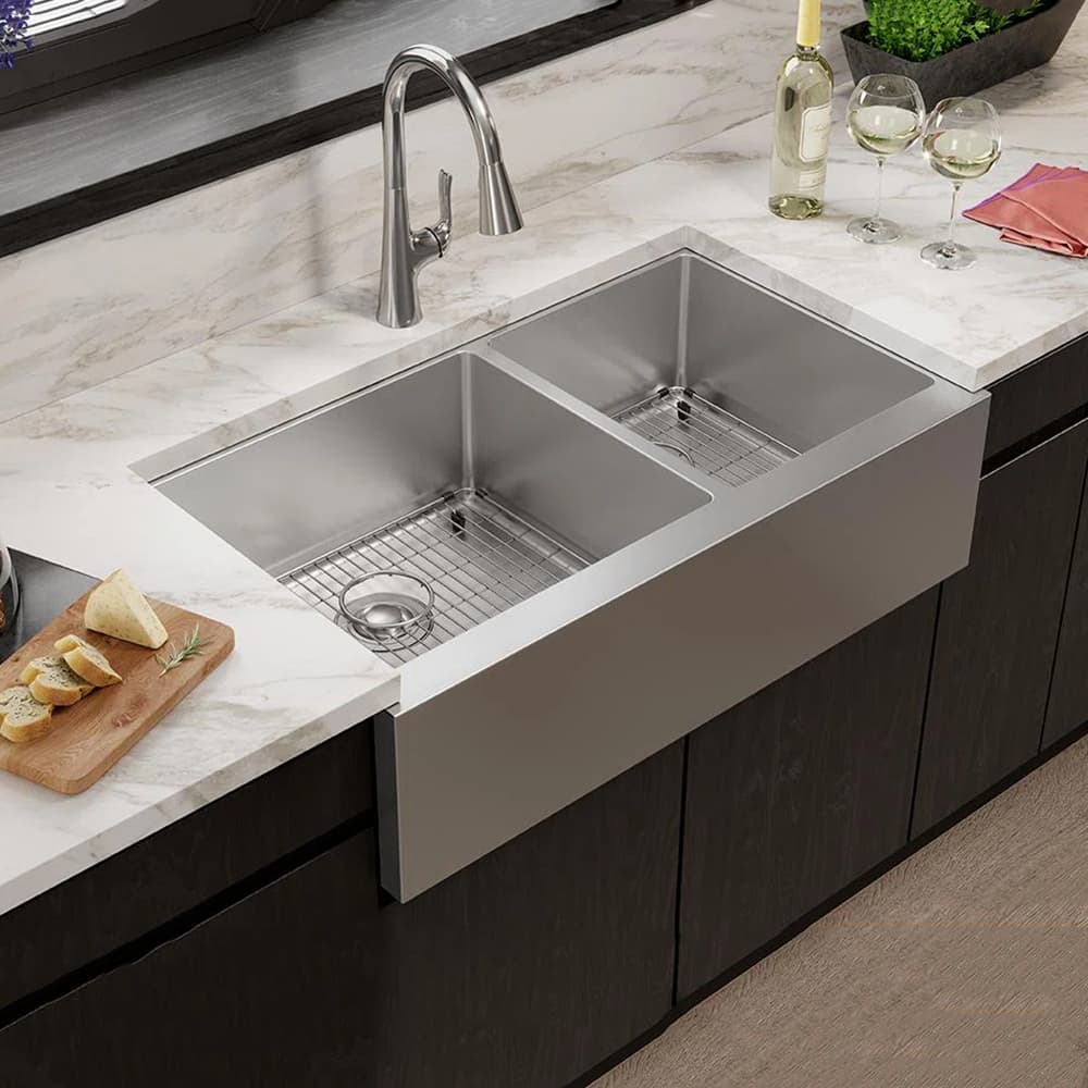 33 Inch 304 Stainless Steel Handmade 60/40 Double Bowl Farmhouse Stainless Steel Sink Supplier