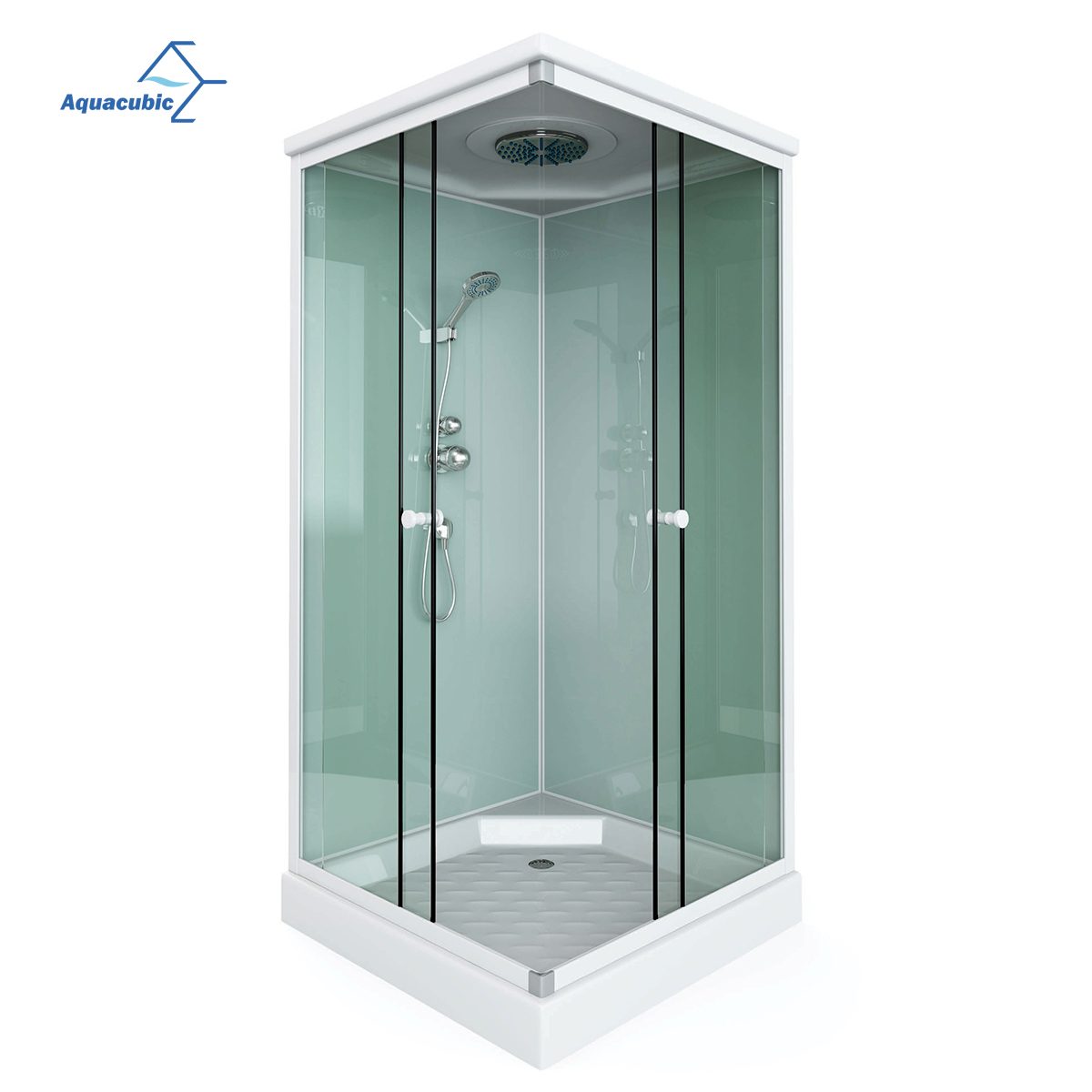 Commercial Walk-In Corner Bathroom Shower Cabin with Glass Sliding Doors Massage Jets Radio Ventilation Fan Lighting