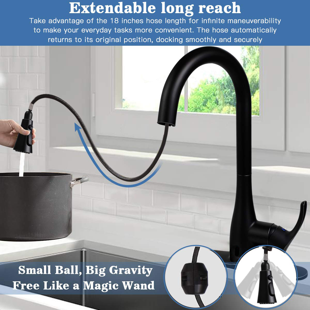 Aquacubic cUPC Brass Automatic Smart Swan Goose Neck Touchless Sensor Infrared Pull Down Kitchen Faucet