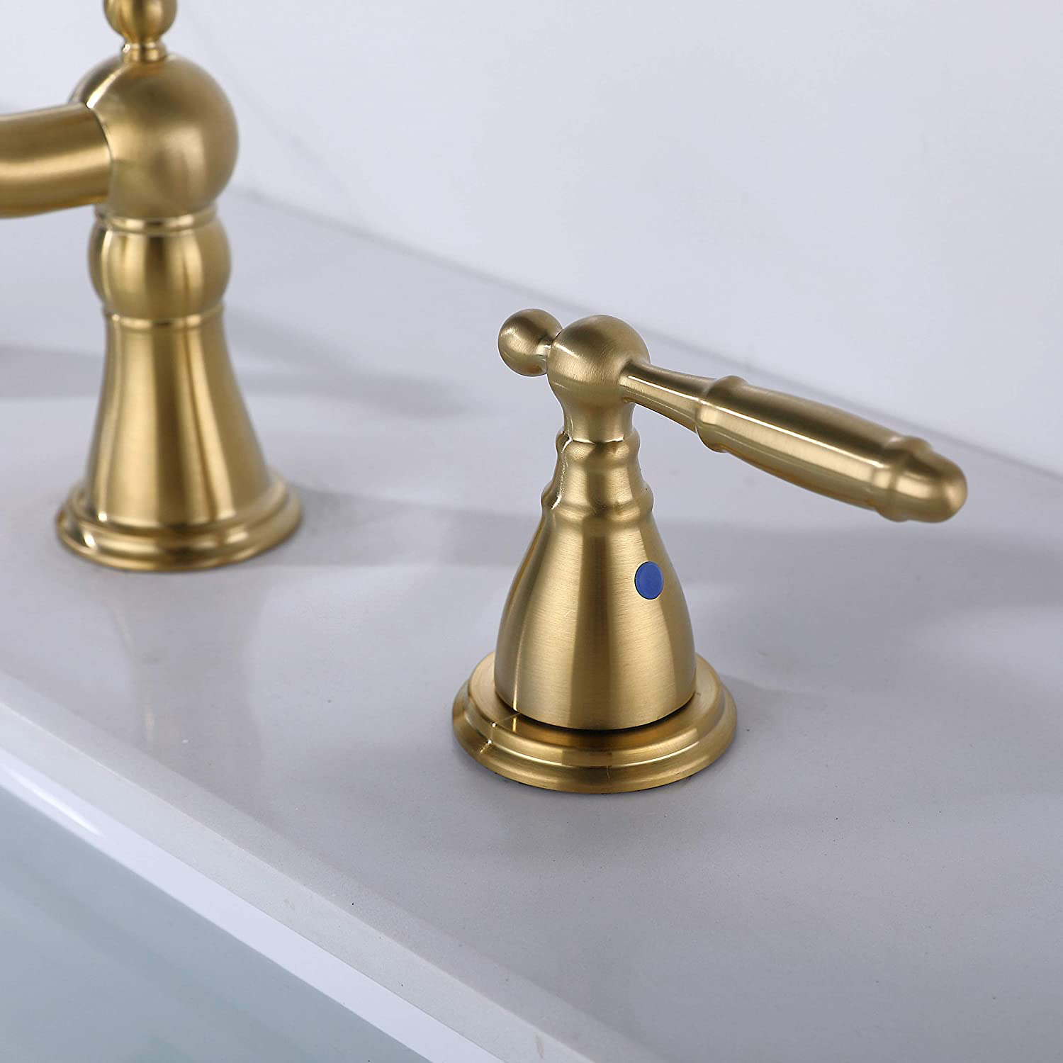 Aquacubic Modern Bathroom Sink Faucet 3 Holes 8 Inch Widespread Brushed Gold Assembly Basin Faucet Tap