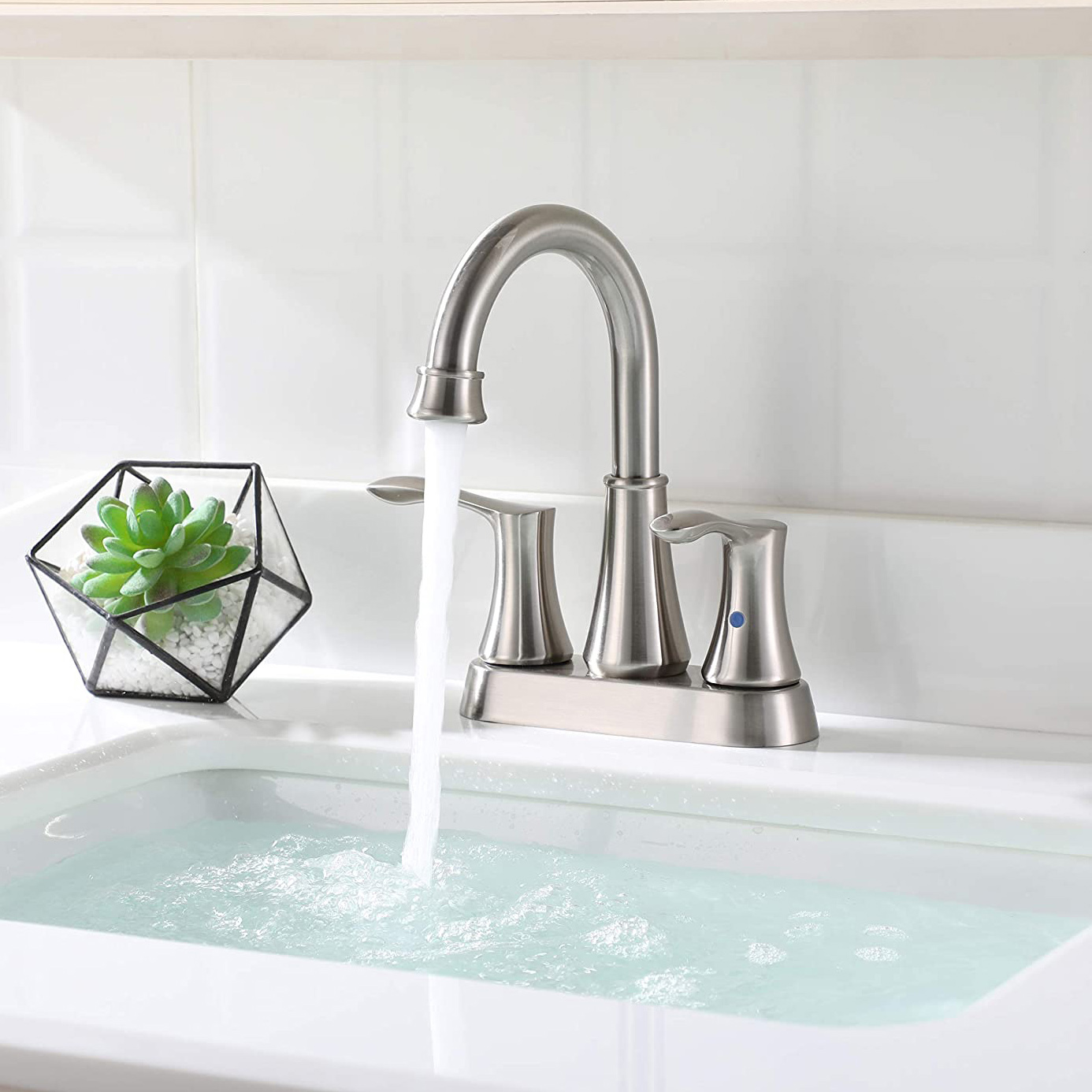 Aquacubic 2-Handle bathroom Lavatory Faucet 4" Centerset Brushed Nickel bathroom Sink Faucet