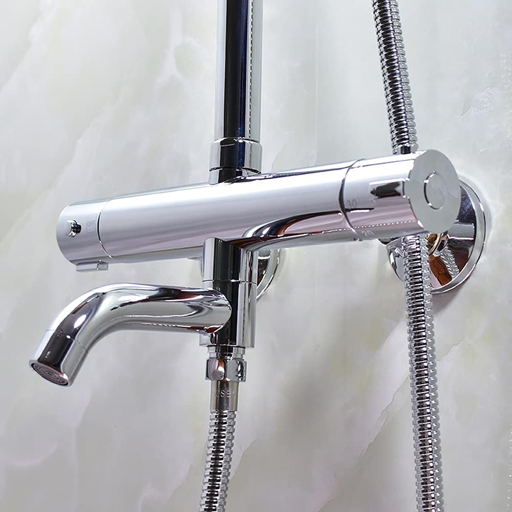 Modern Chrome Thermostatic Mixing Valve Wall Mount Shower Mixer Bar Replacement Valve Outlet