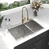 Factory Customized Drop in Stainless Steel Handmade 33 inch Double Basin Topmount Kitchen Sink with Faucet 