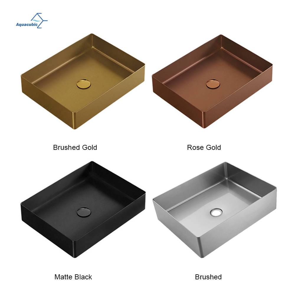 Modern Design Hotel Decoration Rectangle Bathroom Wash Hand Basins Counter 304 Stainless Steel Sink