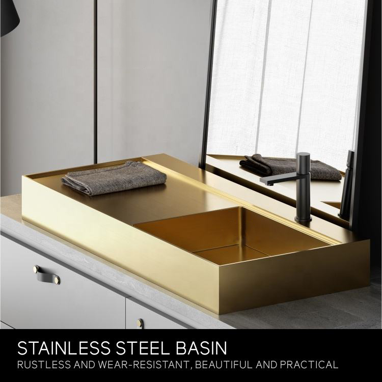 Hotel luxury design gold brushed SS304 bathroom sink hand wash basin outdoor sink