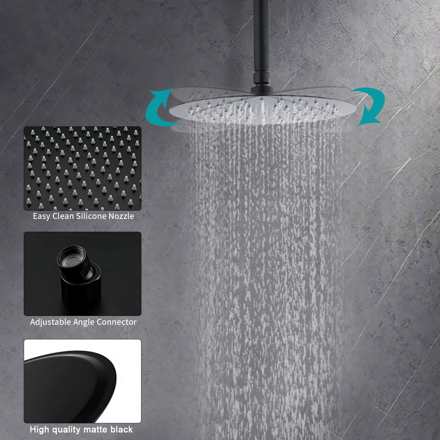 Ceiling Shower System Rain Round Shower Head Shower Faucet Set with Tub Spout and Valve 