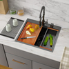 25x22 Black Stainless Steel Drop In Kitchen Workstation Sink 16 Gauge Single Bowl Deep Kitchen Sink with Cutting Board