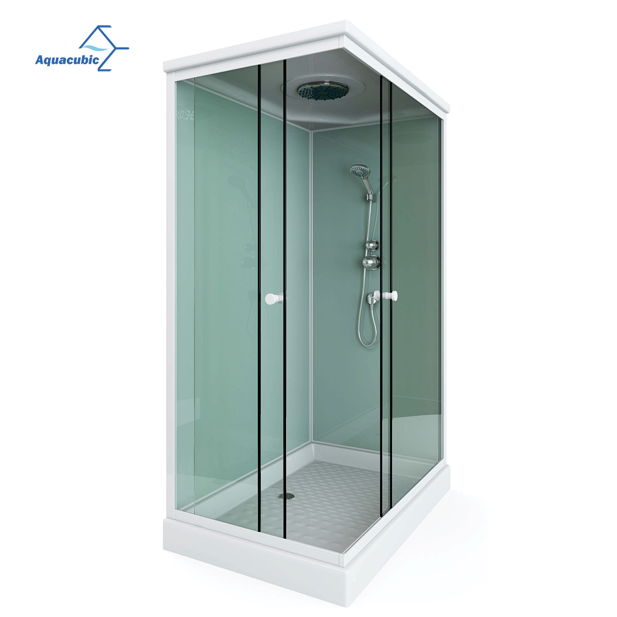 Commercial Walk-In Corner Bathroom Shower Cabin with Glass Sliding Doors Massage Jets Radio Ventilation Fan Lighting