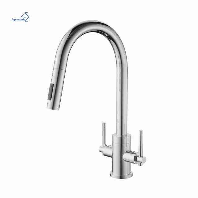 Aquacubic Water Tap Kitchen brass Cold Hot Water Metered Faucet Dual Handle Brushed nickel Pull Down Faucet