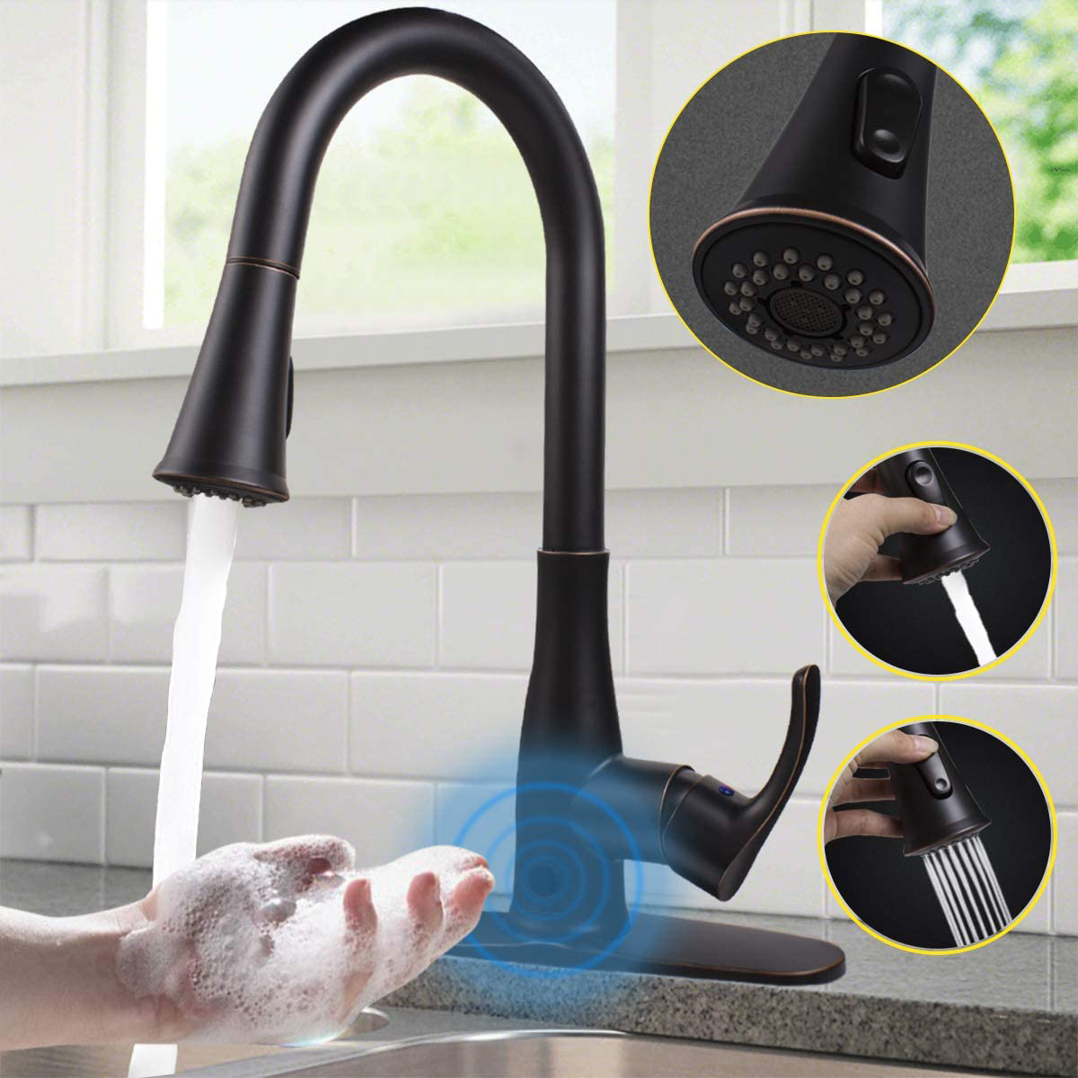 Aquacubic cUPC Touchless Kitchen Faucets Motion Sensor Automatic Kitchen Sink Faucet with 2 Function Pull Down Sprayer