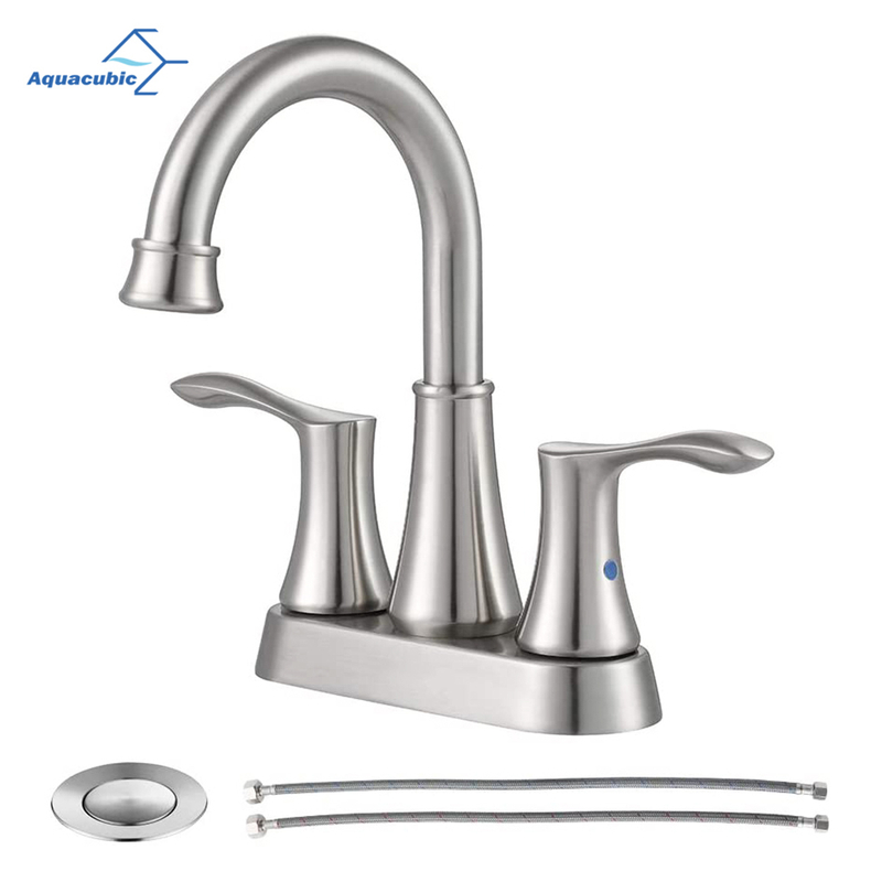 Aquacubic 2-Handle bathroom Lavatory Faucet 4" Centerset Brushed Nickel bathroom Sink Faucet