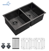Gunmetal Black 304 Stainless Steel Handmade Undermount 31 inch Double Bowl Kitchen Sink