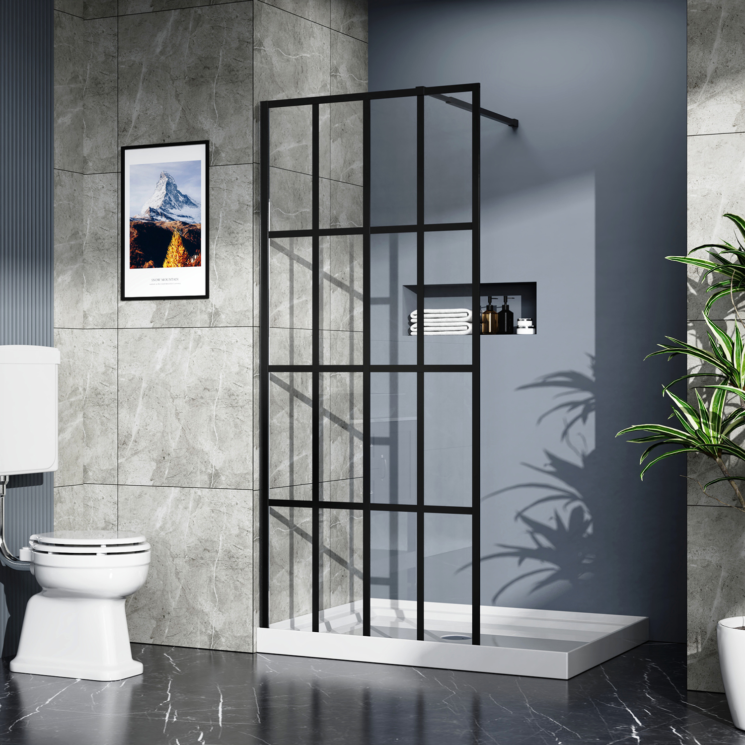 Custom design 8 mm frameless single panel black bathroom screen single Walk-in glass shower doors