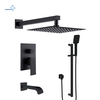Aquacubic Bathroom Wall Mounted Shower Faucet Set 12 Inch Shower head with Slide Bar and Tub Spout