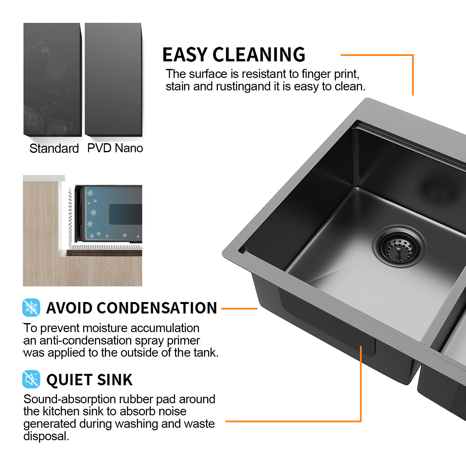 Aquacubic 33*22 Inch Gunmetal Black 304 Stainless steel Double Bowl Topmount Kitchen Sink with Ledge and Accessories