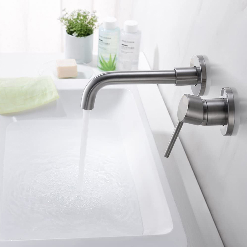 Solid Brass Single Handle Wall Mounted Bathroom Sink Lavatory Faucet