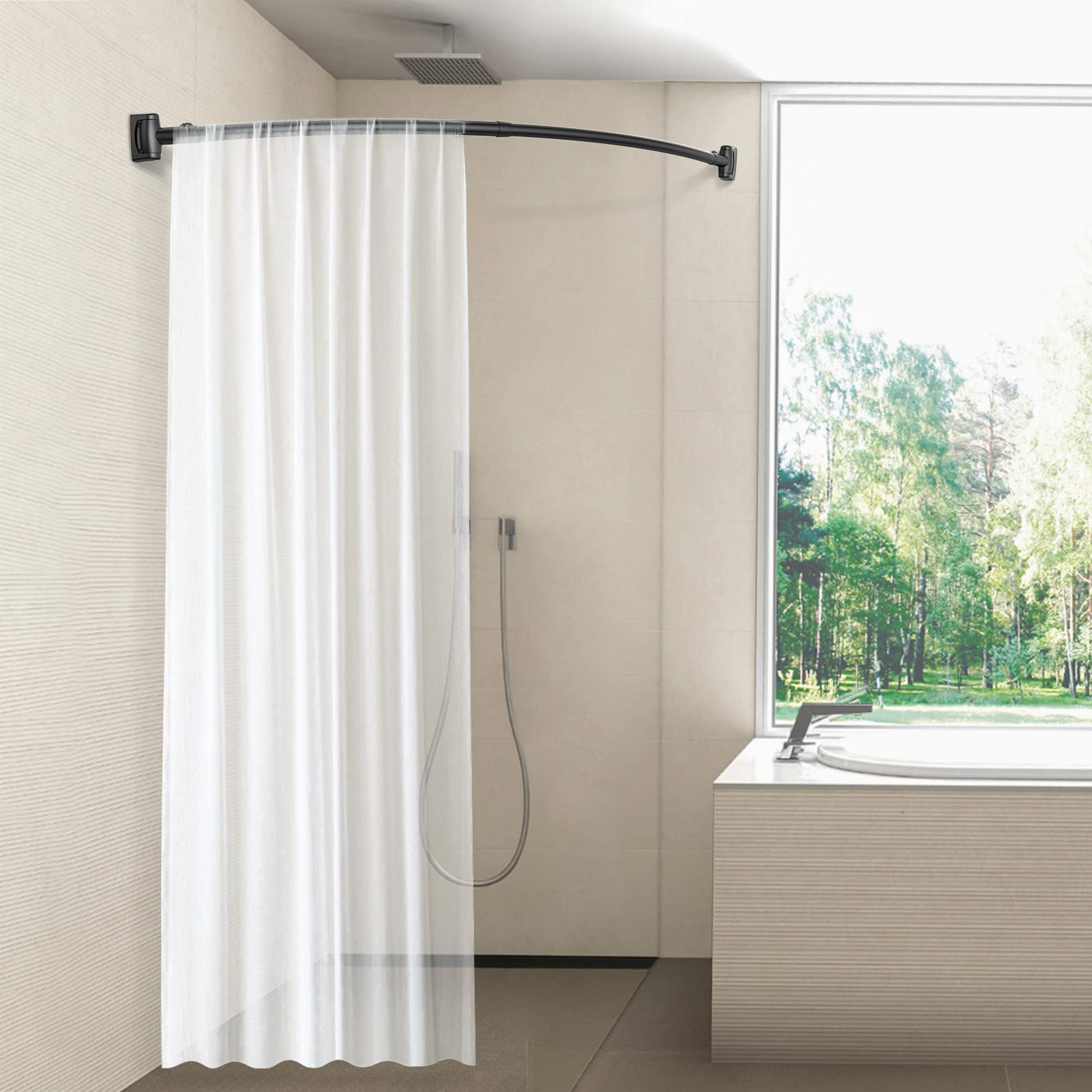 Telescoping Design Adjustable Curved Shower Curtain Rod Adds Space and Adjusts from 50 in to 72 in