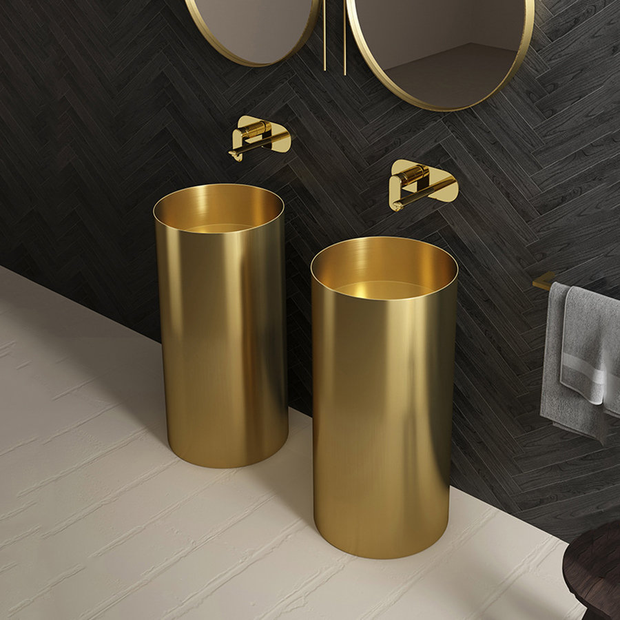 Modern 304 Stainless Steel Bathroom Sink Round Shape Freestanding Column Pedestal Wash Basin