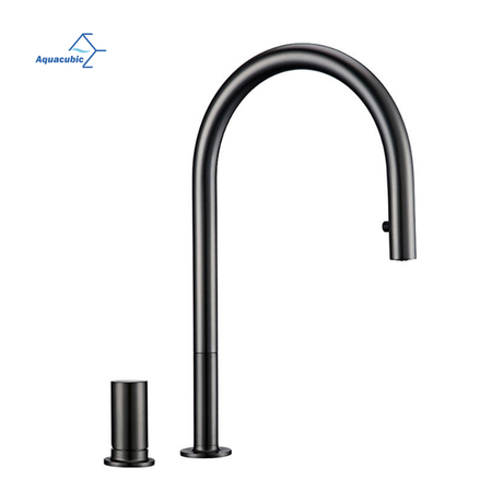 Chinese Manufacturer 304 Ss Nice Quality Kitchen Split Faucet Double Hole Single Handle Pull Down Spray Kitchen Faucet