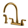 Brushed Gold Double-Handle 3 Hole 8 Inch Kitchen Faucet with Soap Dispenser