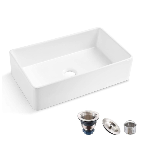 33 Inch Ceramic Porcelain Fireclay Single Bowl Farmhouse White Reversable Kitchen Sink
