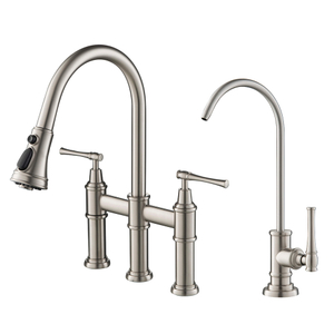 Brushed Nickel Pull Down Sprayer Bridge Kitchen Faucet with Water Filter Faucet