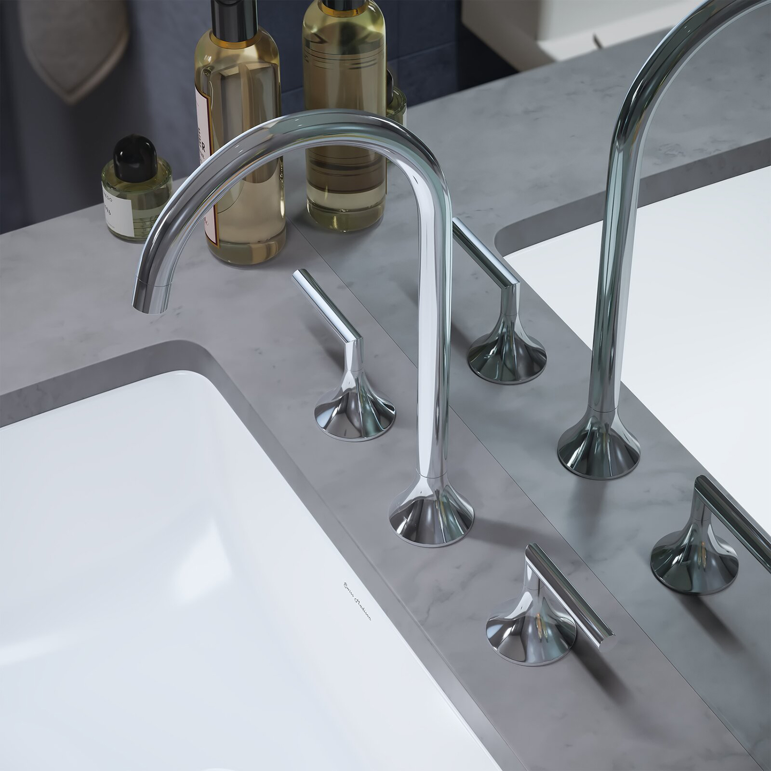 Aquacubic Chrome Commercial Bathroom Two Handle Widespread Lavatory Deck Mount Basin Mixer Tap Faucet