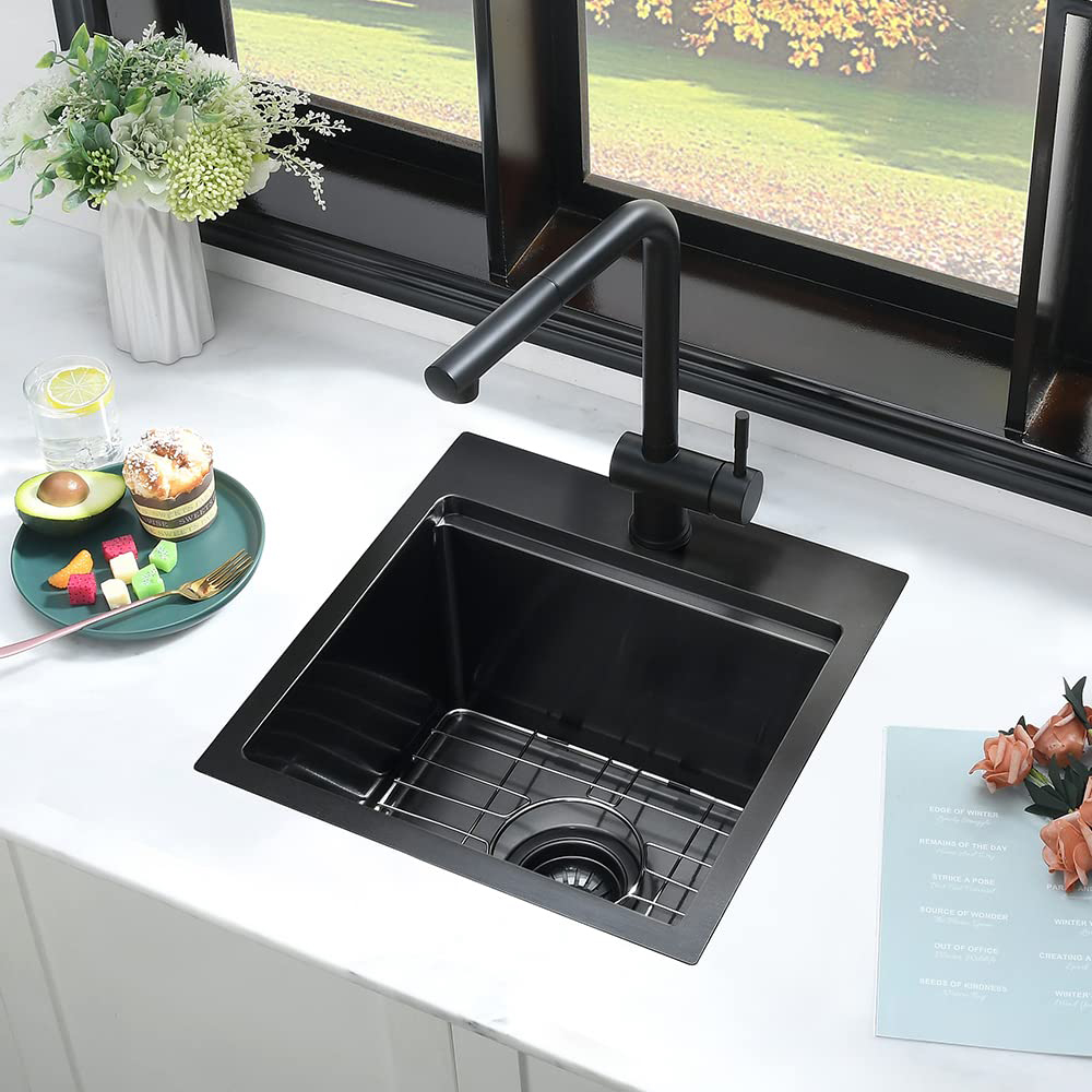Customized 15 inch 16 Gauge Stainless Steel Kitchen Bar Sink Handmade Outdoor Prep Sink with Dish Grid & Drain
