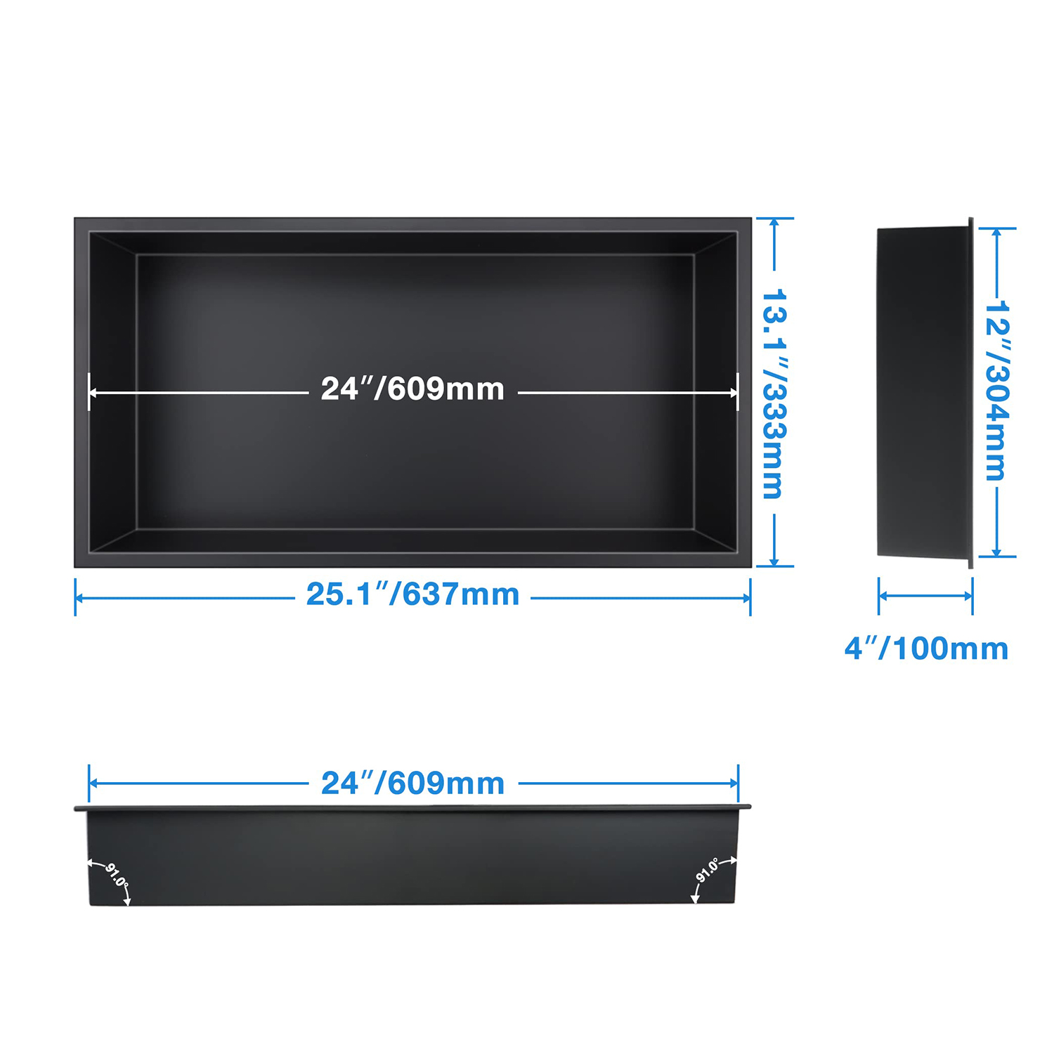 Customized Manufacturer 304 Stainless Steel Single And Double Black Bathroom Shower Niche