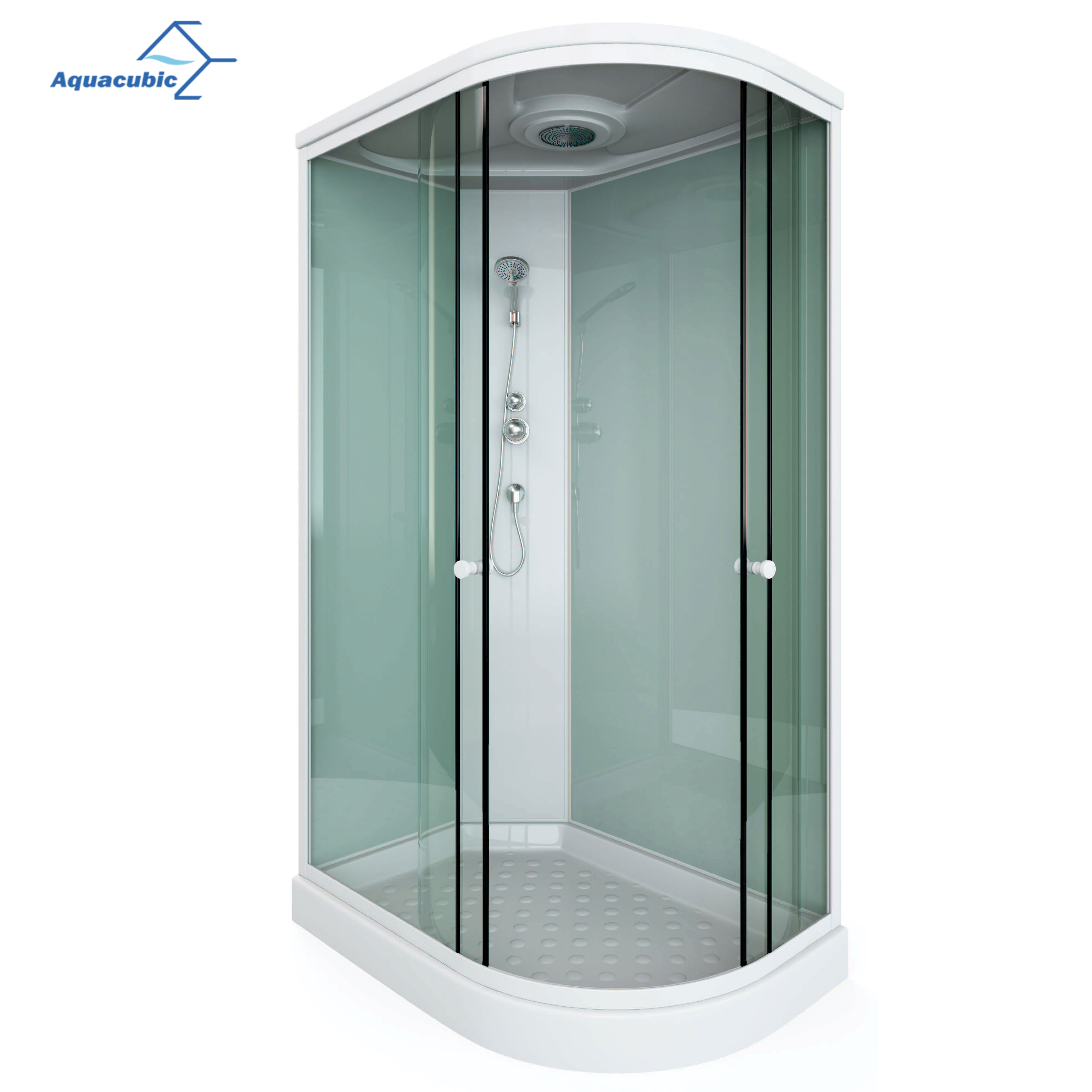 Commercial Walk-In Corner Bathroom Shower Cabin with Glass Sliding Doors Massage Jets Radio Ventilation Fan Lighting