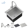21 Inch 304 Stainless Steel Drop-In Bar Sink with Faucet & Dust Cover - UPC Certified for Restaurant/Outdoor Kitchen