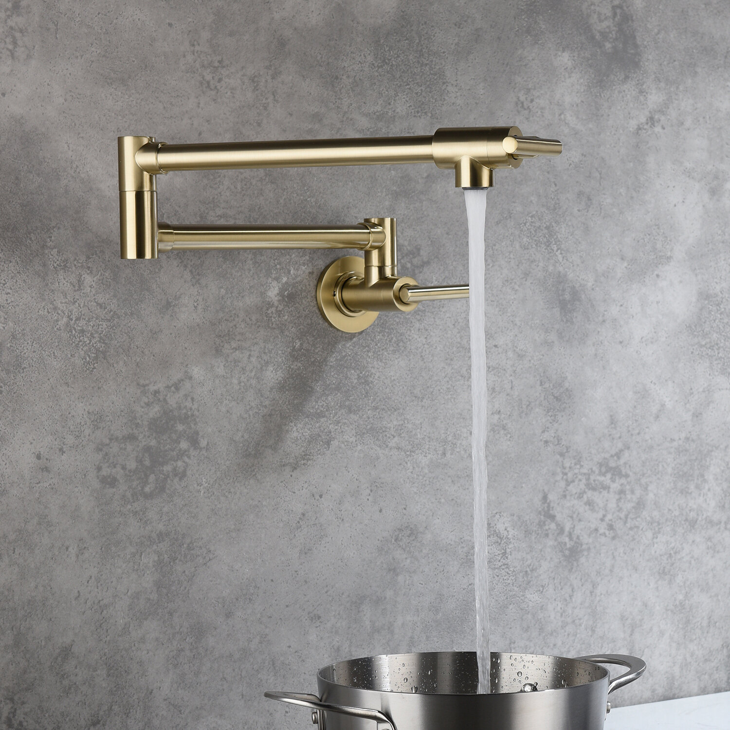 Wall Mount Pot Filler Faucet Brass Pot Filler Brushed Gold Folding Faucet Swing Arm Kitchen Faucets Lead-Free Commercial Stretchable Single Hole Two Handles Faucet