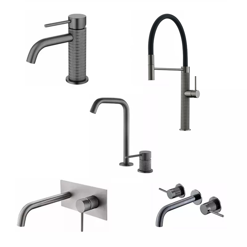 Knurling Design Tall Basin Faucet Italy Design Bathroom Faucet Hot Cold Water Gunmetal Grey Color Basin Brass Faucet