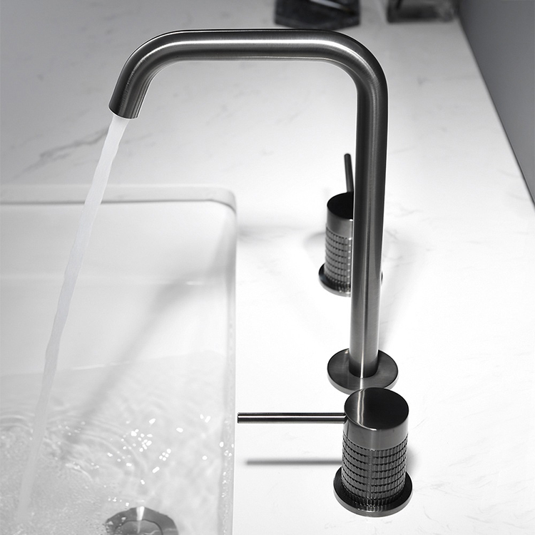 Factory Graphite Finish 3 Hole Brass Basin Mixer Tap Deck Mounted Torneira Banheiro Brass Bathroom Faucet