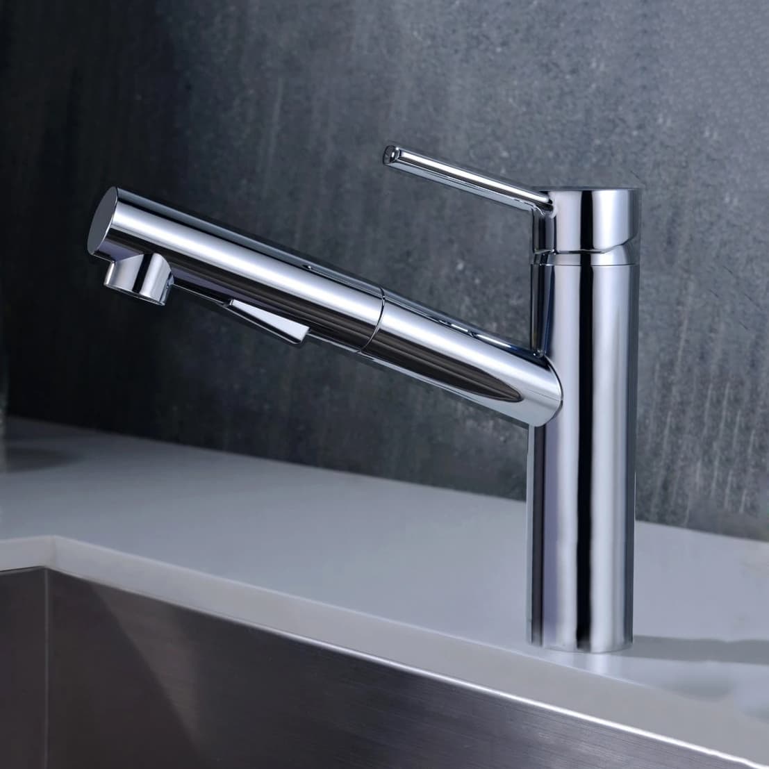 Single Handle Pull-out Bathroom Vessel Sink Faucet with 360° Swivel Spout & Sprayer