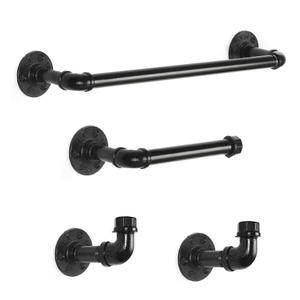 Modern Chic Electroplated Black Industrial Pipe Bathroom Hardware Fixture Set by Pipe Decor 4 Piece Kit