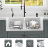 USA Stand 33-Inch Farmhouse Ceramic Kitchen Sink Reversible Double Bowl Farm Sink with Strainer