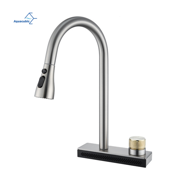China Black Smart Waterfall Kitchen Faucet with Pull Down Sprayer Sink Faucets Single Handle Kitchen Mixer Tap