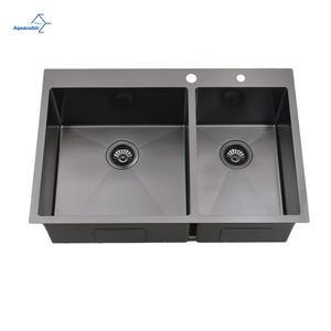 Aquacubic Manufacturer 304 Stainless Steel Handmade Topmount Double Bowl 60/40 Kitchen Sink with Faucet Hole