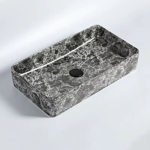 Rectangular Ceramic Vessel Sink | Water Transfer Marble Finish Customizable Colors & Styles for Hotels (Bulk Order)