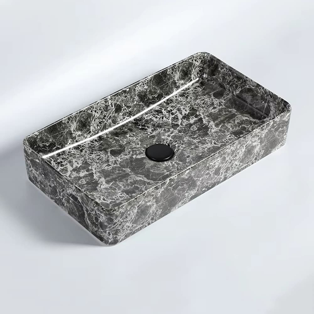 Rectangular Ceramic Vessel Sink | Water Transfer Marble Finish Customizable Colors & Styles for Hotels (Bulk Order)