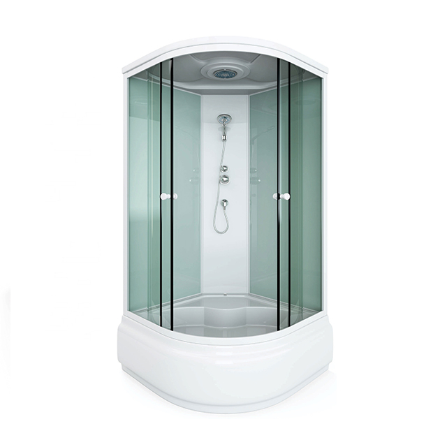 Walk In Corner Bathroom Shower Cabin with Glass Sliding Doors Massage Jets Radio Ventilation Fan Lighting