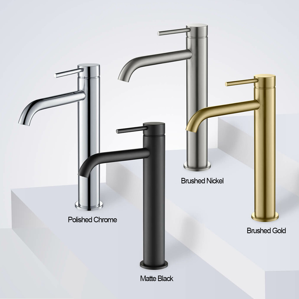 Aquacubic Tall Single Handle Stainless Steel Vessel Sink Bathroom Faucet Lavatory Mixer Tap with Pop-Up Drain