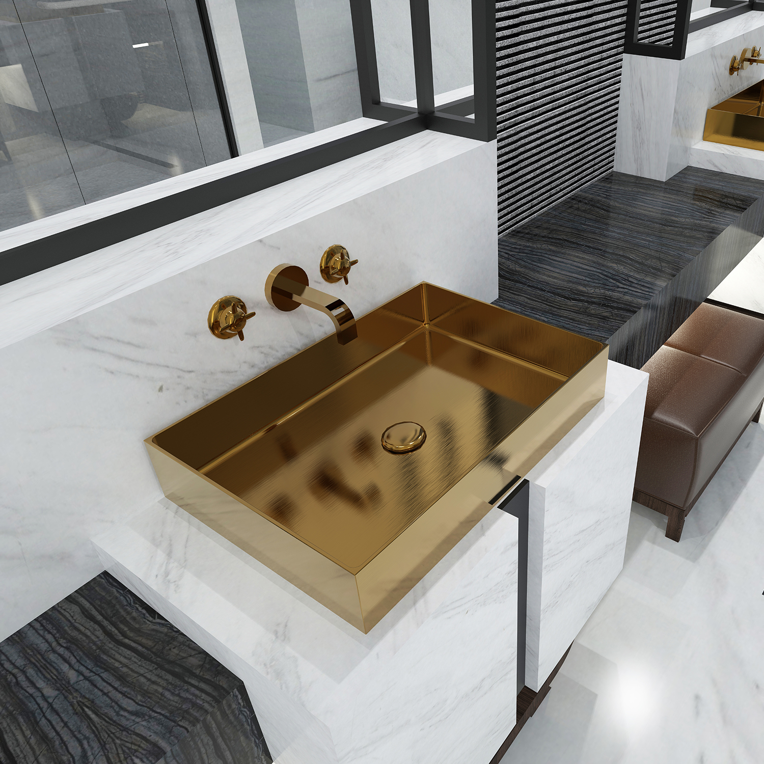 Fashion Stainless Steel Nano Rectangle Bathroom Above Counter Wash Art Basin