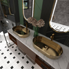 Aquacubic Modern Oval Round SS304 Sink Stainless Steel Gold Bathroom Hand Wash Basin for Lavatory Vanity Cabinet
