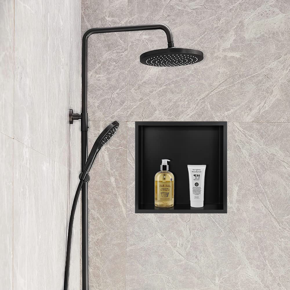Factory Wholesales Matte Black Shower Niche Bathroom Wall Mounted Niche Shampoo Shelf