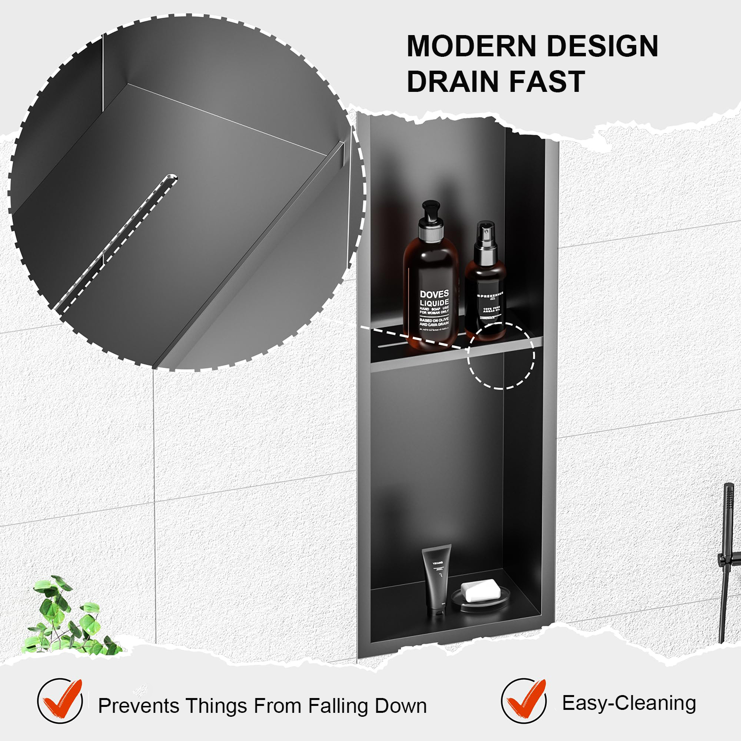 Professional Manufacturer Modern gunmetal gray Wall Hung 2-cell Metal Shelf with stainless steel embedded niche