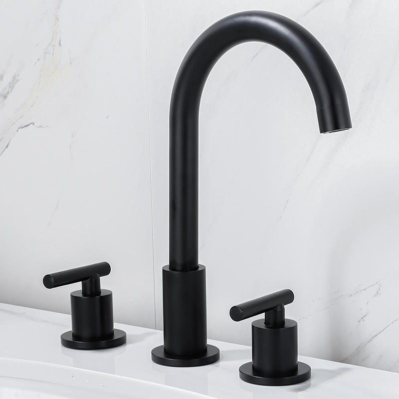 High Arc 8 Inch Widespread Matte Black Two Handle Solid Brass Bathroom Faucet