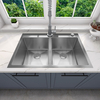 Dual bowl 33 Inch Drop-in 304 Stainless Steel brushed Handmade topmount Kitchen Sink